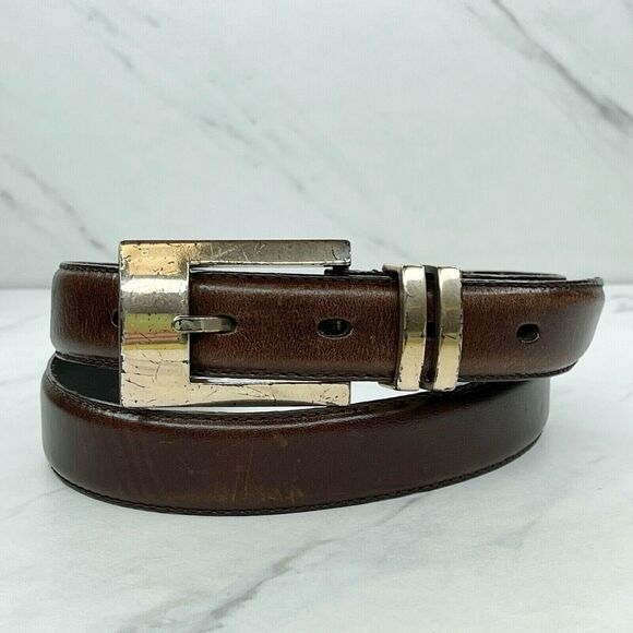 Vintage Fossil Womens Brown Genuine Leather Belt Silver Buckle ✨ - Picture 1 of 12